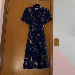 Navy blue modest dress button up